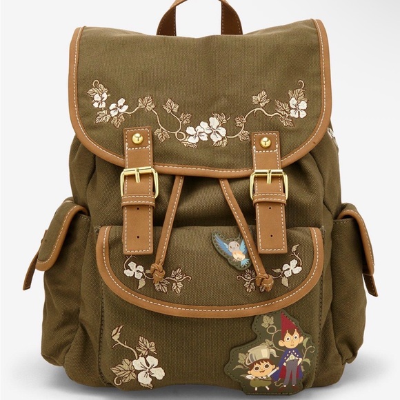 New Over The Garden Wall Olive Floral Embroidered Backpack